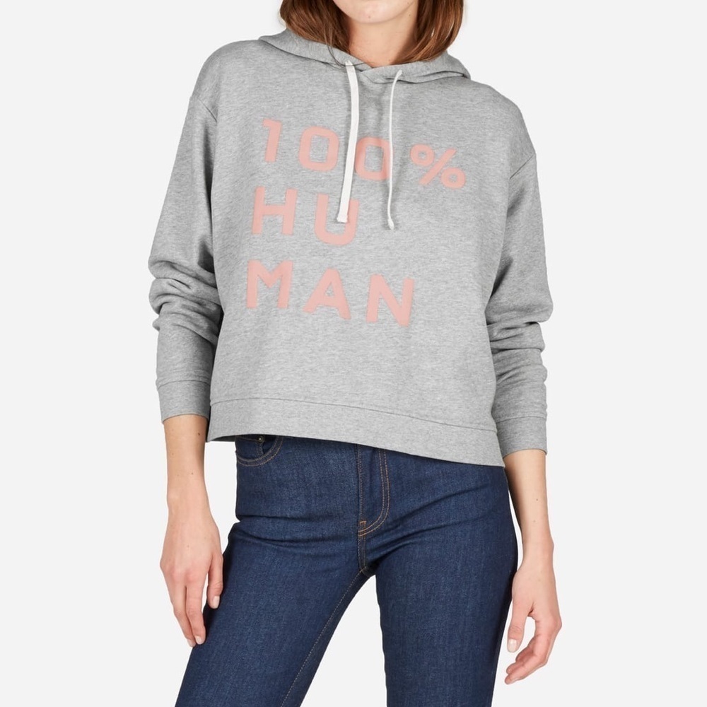 Everlane 100% Human Gray and Pink Typography Pullover Sweatshirt Hoodie Medium - Picture 2 of 8